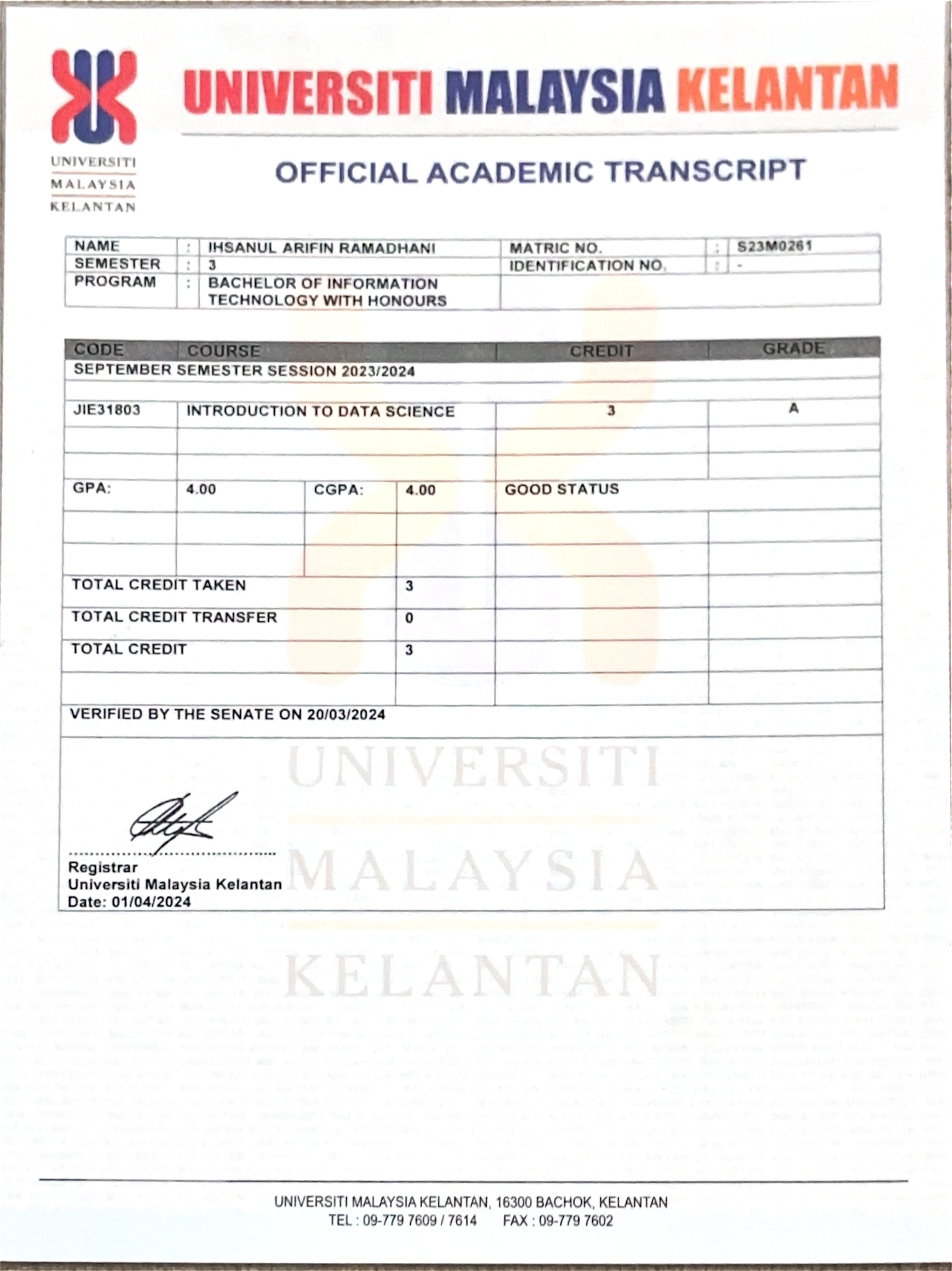 Experience at Universiti Kelantan Malaysia